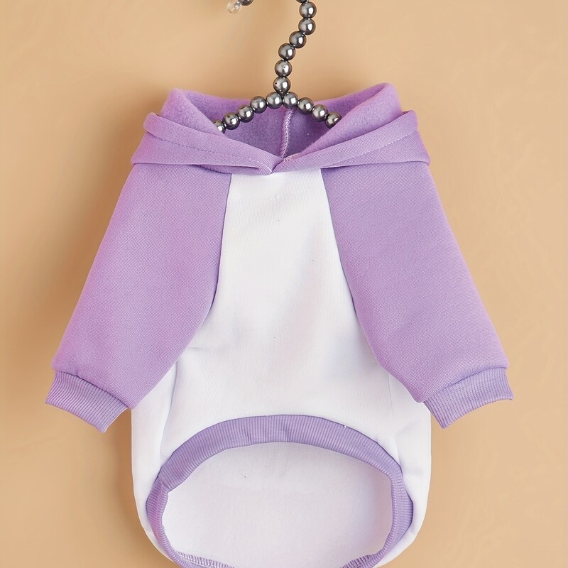 Drabužiai naminiams gyvūnėliams šunų kačių megztinis su gobtuvu su aksominiu šiltu ir patogiu purpuriniu ir baltu kratiniu rūbai su raštais pilka paprasta