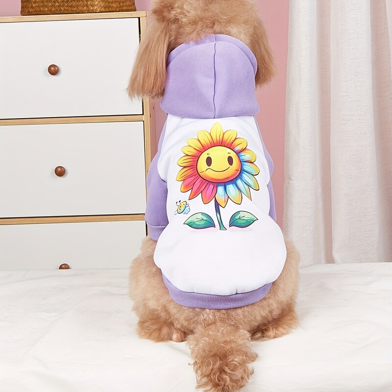 Drabužiai naminiams gyvūnėliams šunų kačių megztinis su gobtuvu su aksominiu šiltu ir patogiu purpuriniu ir baltu kratiniu rūbai su raštais pilka paprasta