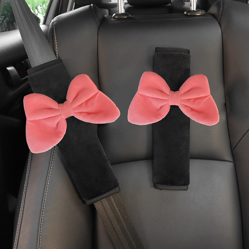 1vnt mielas raudonas „Bowknot“ universalus automobilio saugos saugos diržo užvalkalas Minkštas pliušinis pečių kilimėlio stiliaus saugos diržai automobilio veidrodžio dėklo priedai