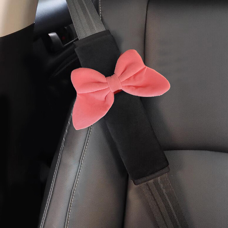 1vnt mielas raudonas „Bowknot“ universalus automobilio saugos saugos diržo užvalkalas Minkštas pliušinis pečių kilimėlio stiliaus saugos diržai automobilio veidrodžio dėklo priedai