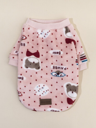 Tricou calduros de pluș pentru câini pentru iarnă Pulover cu căptușeală moale din lână cu haine drăguțe pentru cățeluș și pisoi cu imprimeu animal