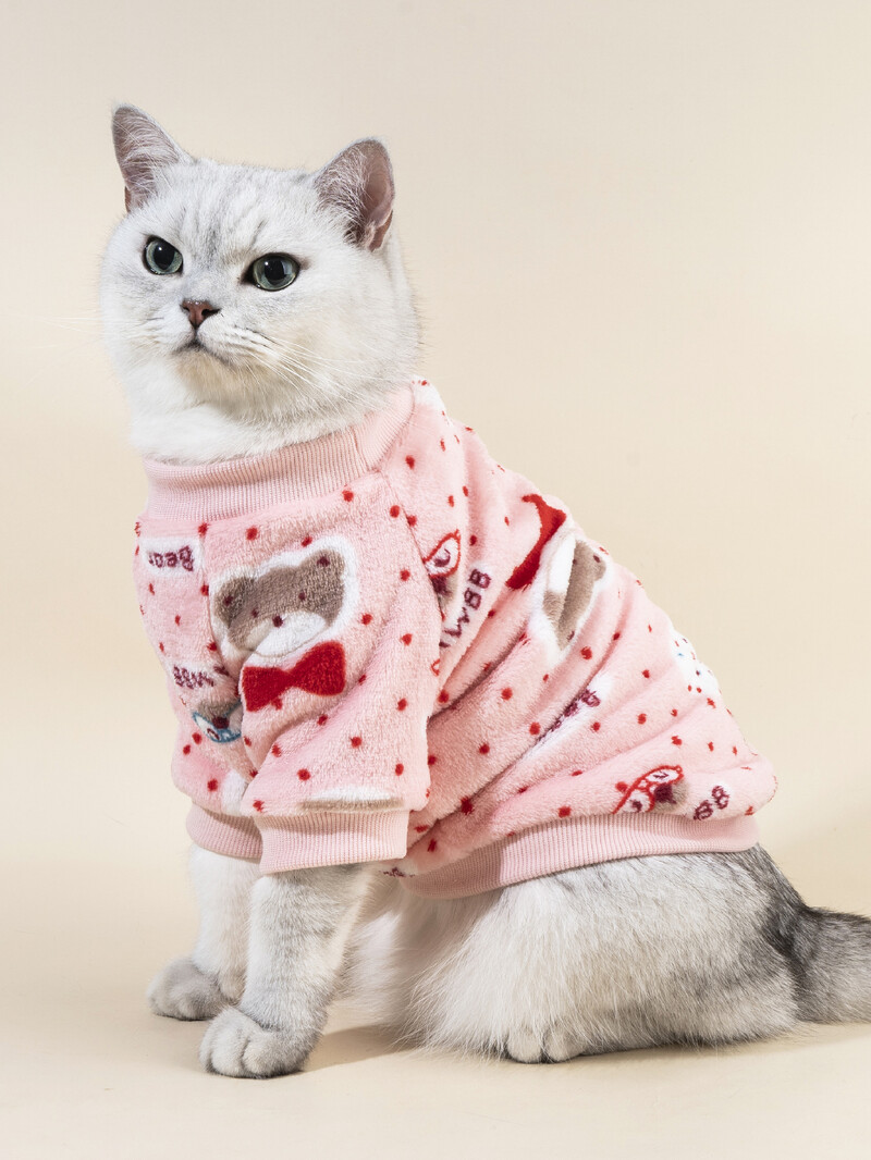 Tricou calduros de pluș pentru câini pentru iarnă Pulover cu căptușeală moale din lână cu haine drăguțe pentru cățeluș și pisoi cu imprimeu animal