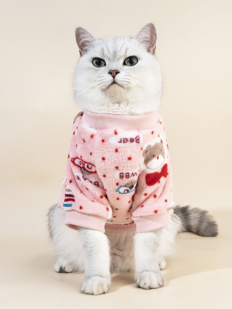 Tricou calduros de pluș pentru câini pentru iarnă Pulover cu căptușeală moale din lână cu haine drăguțe pentru cățeluș și pisoi cu imprimeu animal