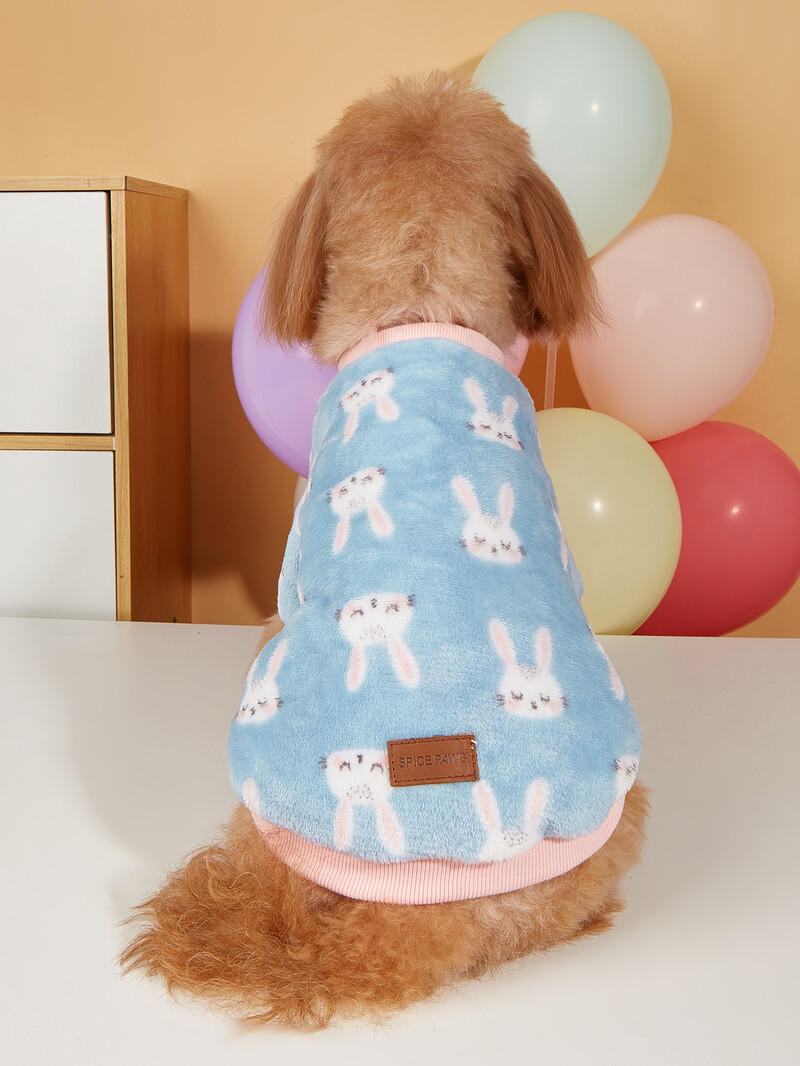 Tricou calduros de pluș pentru câini pentru iarnă Pulover cu căptușeală moale din lână cu haine drăguțe pentru cățeluș și pisoi cu imprimeu animal