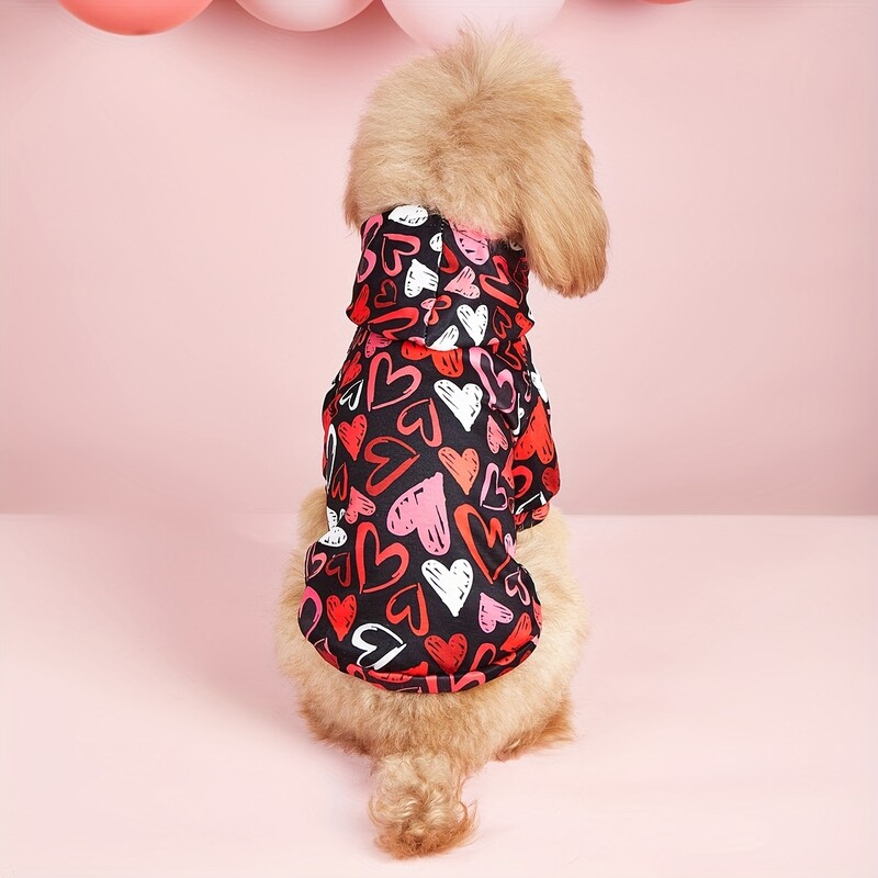 Juokingi širdies marškinėliai Valentino dienos naminių šunų gobtuvai Mieli šuniuko kostiumo drabužiai mažiems vidutiniams šunims katėms augintiniams