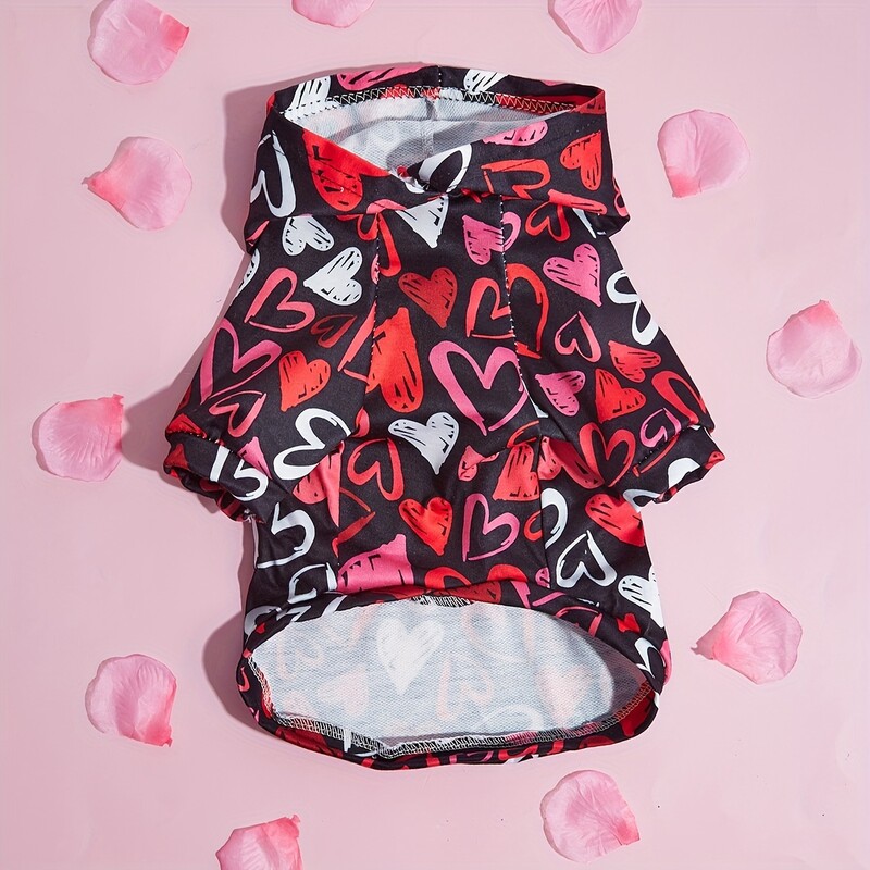 Juokingi širdies marškinėliai Valentino dienos naminių šunų gobtuvai Mieli šuniuko kostiumo drabužiai mažiems vidutiniams šunims katėms augintiniams