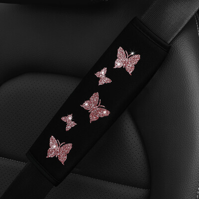 1 Glitter Pink Butterfly Blingling Fabric Προμήθειες αυτοκινήτου Ζώνη ασφαλείας Κάλυμμα ώμου Άνετη ζώνη ασφαλείας κατά της σύσφιξης