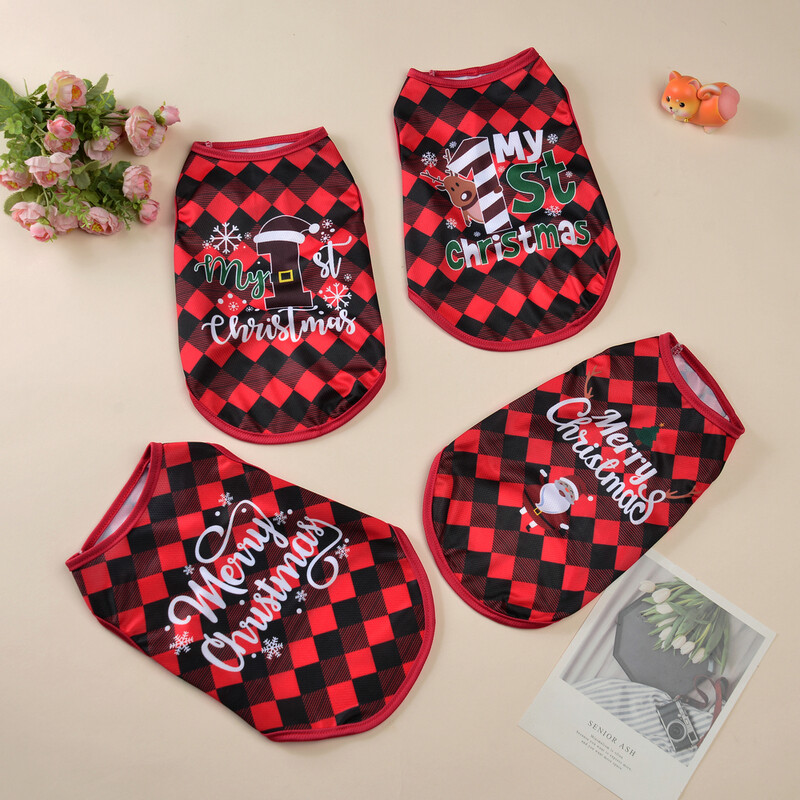 Katės kalėdinis kostiumas mažiems šunims Naujųjų metų puošniai apsirengti šuniuko marškinėliai Kačiuko liemenė Drabužiai Kalėdų senelio spaudiniai Jorkšyro kostiumai