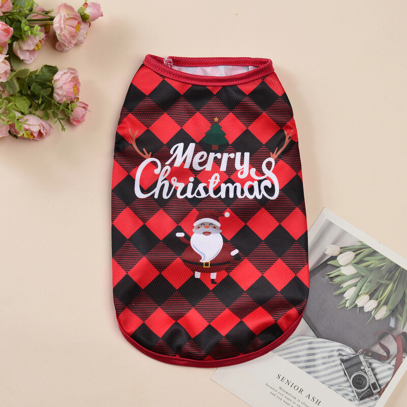Katės kalėdinis kostiumas mažiems šunims Naujųjų metų puošniai apsirengti šuniuko marškinėliai Kačiuko liemenė Drabužiai Kalėdų senelio spaudiniai Jorkšyro kostiumai