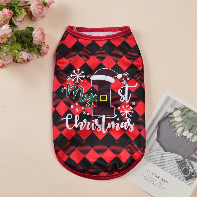 Katės kalėdinis kostiumas mažiems šunims Naujųjų metų puošniai apsirengti šuniuko marškinėliai Kačiuko liemenė Drabužiai Kalėdų senelio spaudiniai Jorkšyro kostiumai