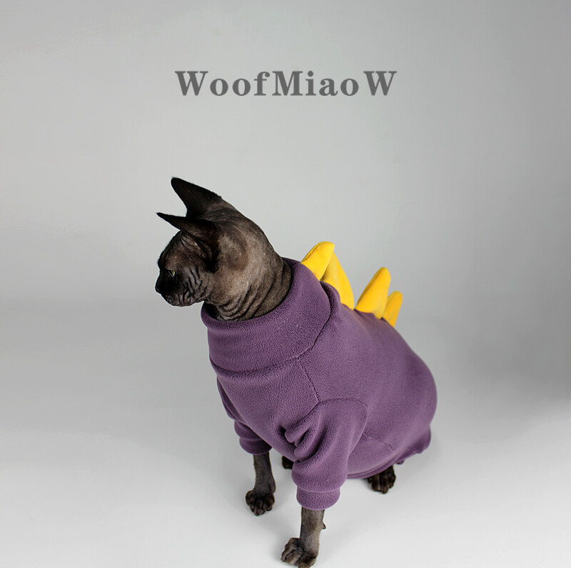 Sfinkso Devono katės drabužiai Beplaukės katės Mielas dinozauras Keturkojai drabužiai su pilvo apsauga ir patogia šiluma