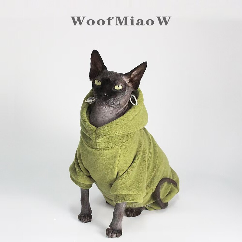 Sfinkso katės rudeniniai ir žieminiai drabužiai stori pilvo apsauga su gobtuvu keturkojai rūbai katei vienspalviai patogus gobtuvas