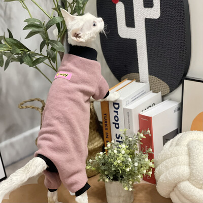 Nou pulover roz de iarnă pentru pisica Sphynx Lână caldă cu mâneci lungi haină groasă pentru pisicuțe moale și calde Pijama pentru pisică Devon Rex