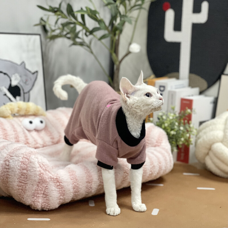 Nou pulover roz de iarnă pentru pisica Sphynx Lână caldă cu mâneci lungi haină groasă pentru pisicuțe moale și calde Pijama pentru pisică Devon Rex