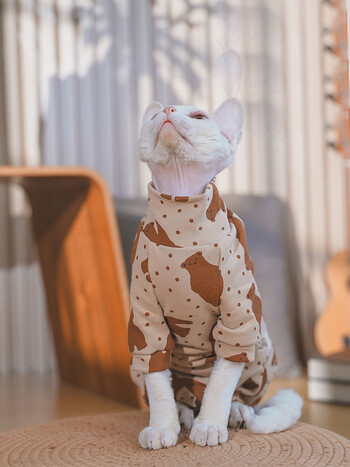 Sphynx Cat Clothes Μαλακό βαμβακερό υπόστρωμα το χειμώνα για άτριχη γάτα Ζεστό ζιβάγκο με 4 πόδια για Κοστούμια γάτας Devon Rex