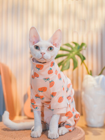 Sphynx Cat Clothes Μαλακό βαμβακερό υπόστρωμα το χειμώνα για άτριχη γάτα Ζεστό ζιβάγκο με 4 πόδια για Κοστούμια γάτας Devon Rex