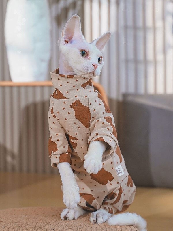 Sfinksa kaķu apģērbs Mīksta kokvilnas apakšjaka ziemā kaķim bez apmatojuma, silts bruņurupuču kombinezons ar četrām kājām Devon Rex kaķu kostīmiem
