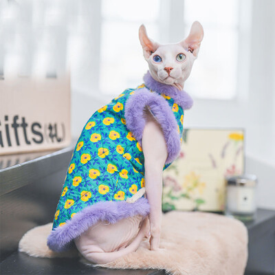 Pliušinis Cheongsam medvilninis švarkas, kostiumas Sfinkso katei žiemą, storas šiltas megztinis kačiukams Minkštas nėriniuotas paltas kačių patelei