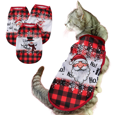 Cat Cozy Clothes Pet Cat Cosplay Costumes Winter Kitten Коледен принт Дрехи без ръкави Жилетка за малки и средни котки Облекло