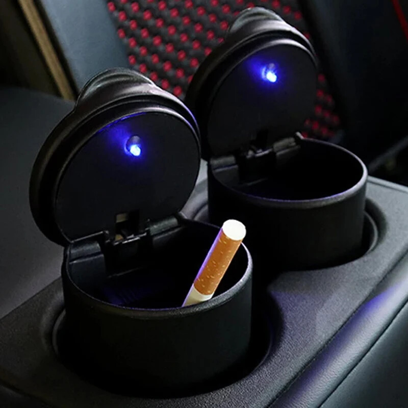 Universalus automobilio LED peleninis šiukšlių monetų laikymo puodelis konteineris cigarų peleninės laikiklis auto salono priedai Automobilių LED peleninė