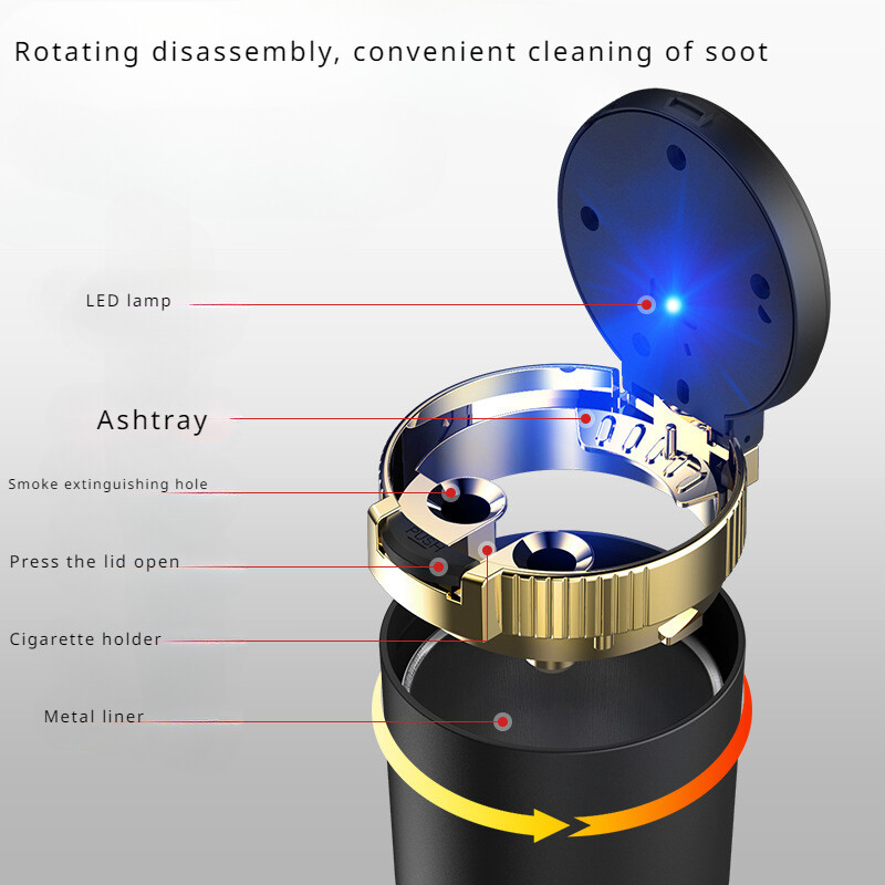 Kūrybiška ir individualizuota automobilio peleninė su dangčio žibintais, automobilio peleninė, dvigubos paskirties automobilinė ir buitinė peleninė