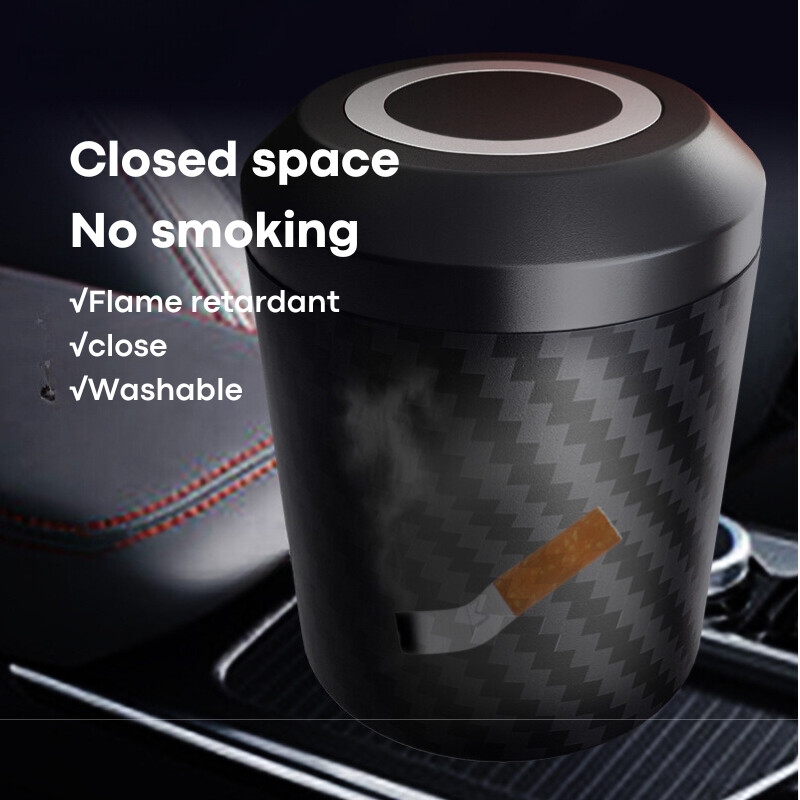 Scrumieră auto de vânzare la cald, portabilă nouă, cu capac, scrumieră auto multifuncțională, model din fibră de carbon