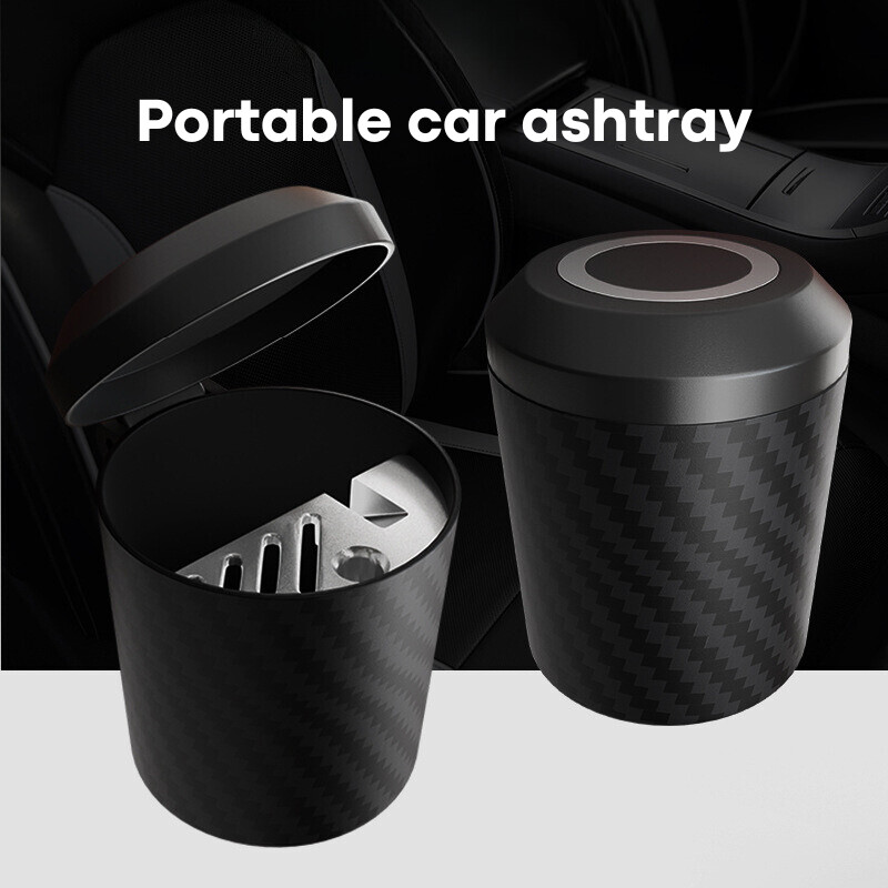 Scrumieră auto de vânzare la cald, portabilă nouă, cu capac, scrumieră auto multifuncțională, model din fibră de carbon