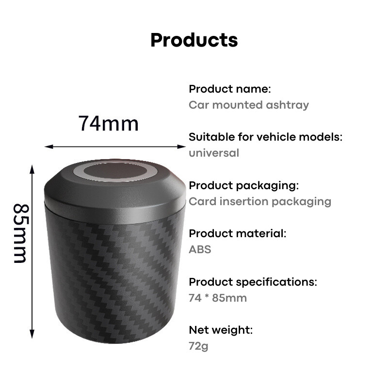 Scrumieră auto de vânzare la cald, portabilă nouă, cu capac, scrumieră auto multifuncțională, model din fibră de carbon