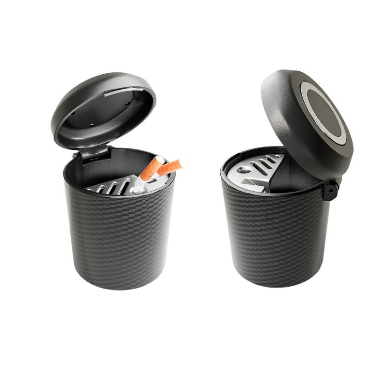 Scrumieră auto de vânzare la cald, portabilă nouă, cu capac, scrumieră auto multifuncțională, model din fibră de carbon