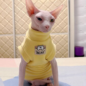 Pulover din lână caldă pentru pisică Palton de iarnă cu 2 picioare pentru pisica Sphynx Pulover galben pentru pisoi Câini Îmbrăcăminte moale pentru Devon Rex
