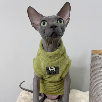 Pulover din lână caldă pentru pisică Palton de iarnă cu 2 picioare pentru pisica Sphynx Pulover galben pentru pisoi Câini Îmbrăcăminte moale pentru Devon Rex