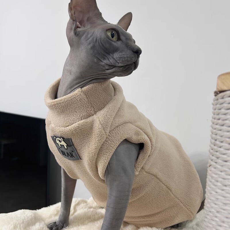 Pulover din lână caldă pentru pisică Palton de iarnă cu 2 picioare pentru pisica Sphynx Pulover galben pentru pisoi Câini Îmbrăcăminte moale pentru Devon Rex