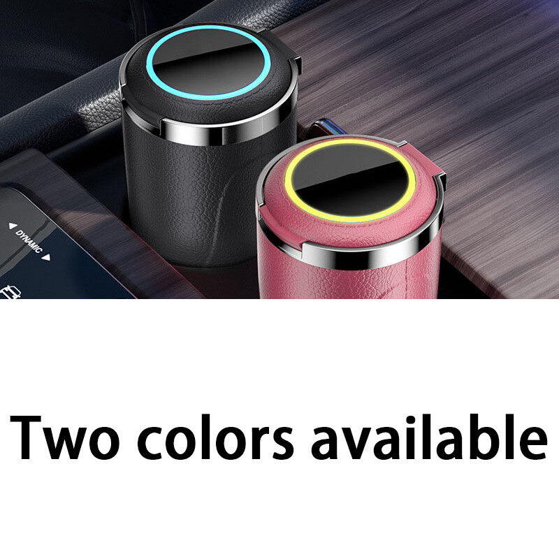 PU ādas automašīnas pelnu trauks ar vāku un smaržu necaurlaidīgu nerūsējošā tērauda zilu LED pārnēsājamu pelnu trauka kausu auto ugunsdrošam apvalkam