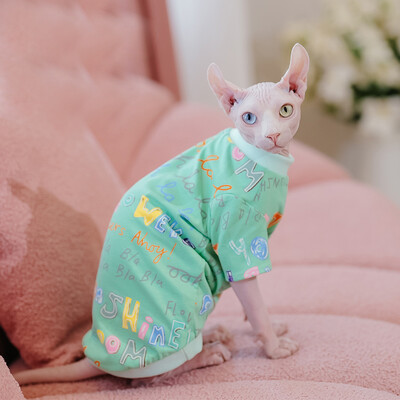 Haine pentru pisici Sphynx Subpela din bumbac moale, pisica fără păr, verde, moale, salopetă cu 2 picioare, pentru costume de pisică Devon Rex de primăvară