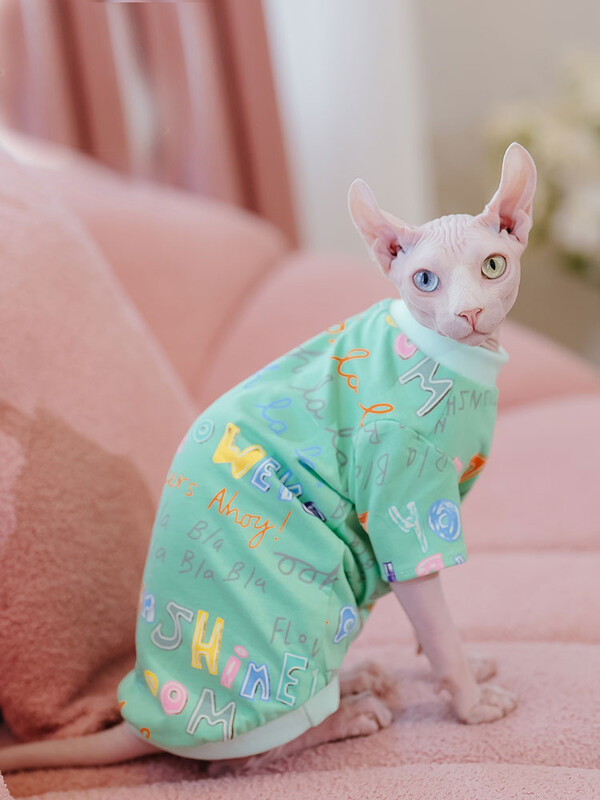 Haine pentru pisici Sphynx Subpela din bumbac moale, pisica fără păr, verde, moale, salopetă cu 2 picioare, pentru costume de pisică Devon Rex de primăvară