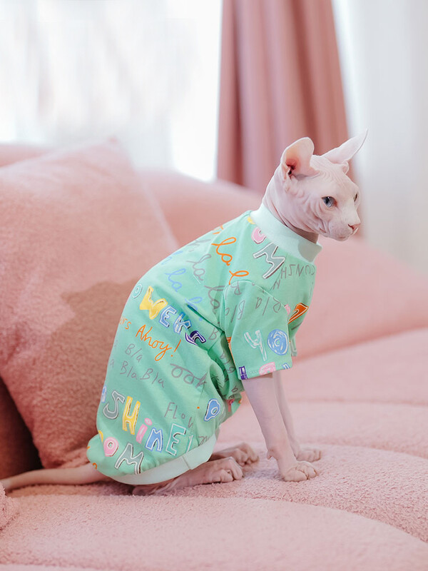 Haine pentru pisici Sphynx Subpela din bumbac moale, pisica fără păr, verde, moale, salopetă cu 2 picioare, pentru costume de pisică Devon Rex de primăvară