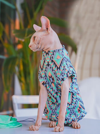 Sphnyx Cat Clothes Bohemian Undershirt Μακριά μανίκια για κατοικίδια Μαλακό βαμβακερό παλτό για γατάκια σκυλιά Ολόσωμη φόρμα με 4 πόδια για Devon Rex