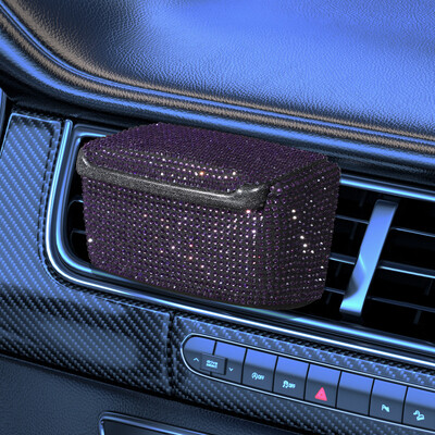 Scrumieră pentru mașină din cristal cu diamante, portabilă, cu priză de aerisire automată, tavă de scrumiere cu capac, agățată, accesorii decorative pentru mașină, pentru femei