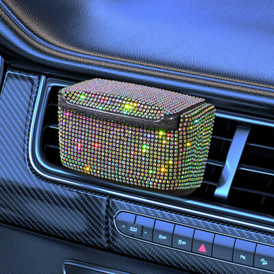 Scrumieră pentru mașină din cristal cu diamante, portabilă, cu priză de aerisire automată, tavă de scrumiere cu capac, agățată, accesorii decorative pentru mașină, pentru femei