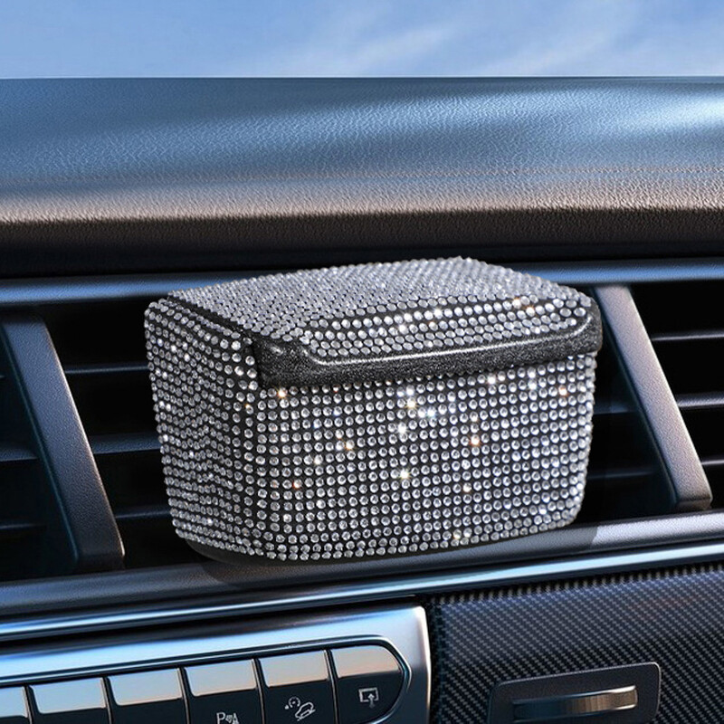 Scrumieră pentru mașină din cristal cu diamante, portabilă, cu priză de aerisire automată, tavă de scrumiere cu capac, agățată, accesorii decorative pentru mașină, pentru femei