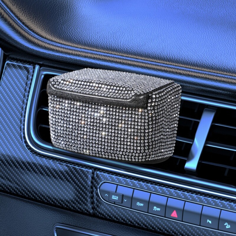 Scrumieră pentru mașină din cristal cu diamante, portabilă, cu priză de aerisire automată, tavă de scrumiere cu capac, agățată, accesorii decorative pentru mașină, pentru femei