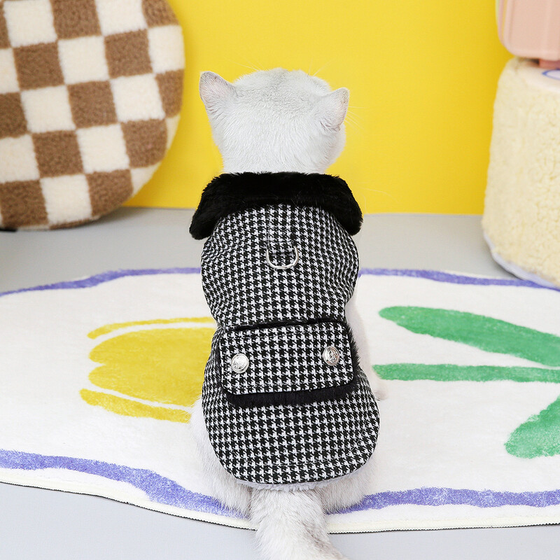 Prabangus žieminis katės paltas su sagtimi Šilti naminių gyvūnėlių drabužiai katėms Kačiuko drabužiai šunų paltai maskoto kostiumas