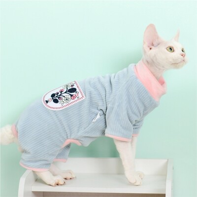 Haine pentru pisici Sphynx, cu dungi verzi moi, salopetă cu 4 picioare, pentru câini Kittnes, haină supradimensionată pentru pisoi în haine de relaxare de primăvară pentru Devon