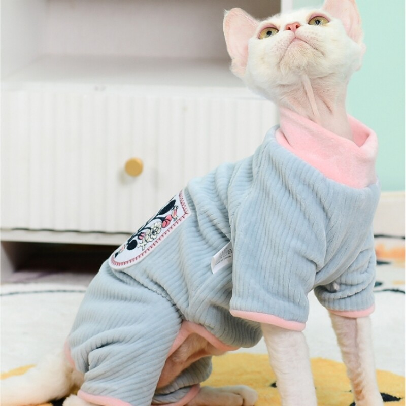 Haine pentru pisici Sphynx, cu dungi verzi moi, salopetă cu 4 picioare, pentru câini Kittnes, haină supradimensionată pentru pisoi în haine de relaxare de primăvară pentru Devon