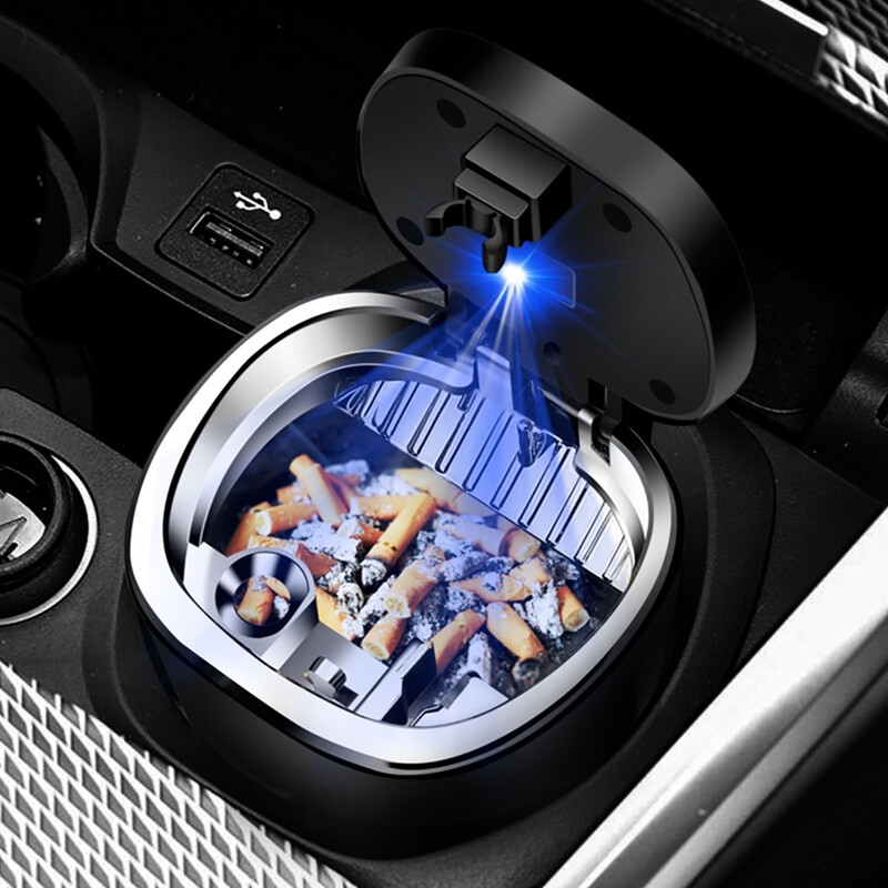 Automobilinis automobilio cigarečių peleninės puodelis su dangteliu su LED lempute, nešiojamasis nuimamas transporto priemonės peleninės laikiklis cigarečių peleninė