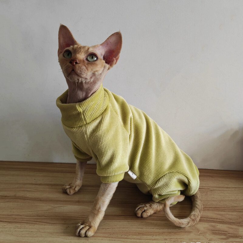 Pulover din lână caldă pentru pisică Palton de iarnă cu 4 picioare pentru pisica Sphynx Pulover galben pentru pisoi Câini Îmbrăcăminte moale pentru Devon Rex