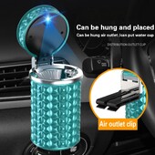 Scrumieră de mașină din oțel inoxidabil cu capac inodor Lumină LED albastră Mini coș de gunoi Suport pentru pahare portabil cu auto-stingere pentru călătorii