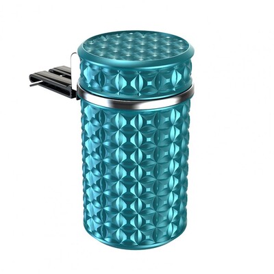 Scrumieră de mașină din oțel inoxidabil cu capac inodor Lumină LED albastră Mini coș de gunoi Suport pentru pahare portabil cu auto-stingere pentru călătorii