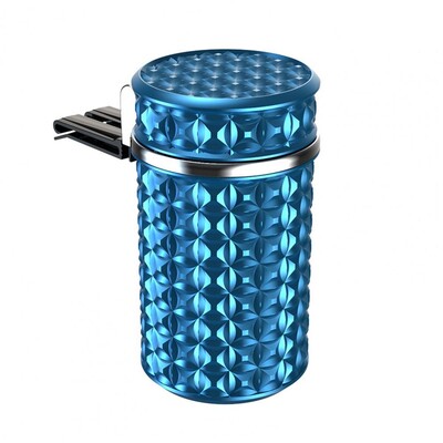 Scrumieră de mașină din oțel inoxidabil cu capac inodor Lumină LED albastră Mini coș de gunoi Suport pentru pahare portabil cu auto-stingere pentru călătorii