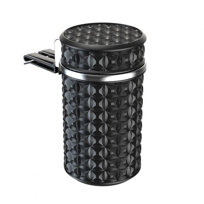 Scrumieră de mașină din oțel inoxidabil cu capac inodor Lumină LED albastră Mini coș de gunoi Suport pentru pahare portabil cu auto-stingere pentru călătorii